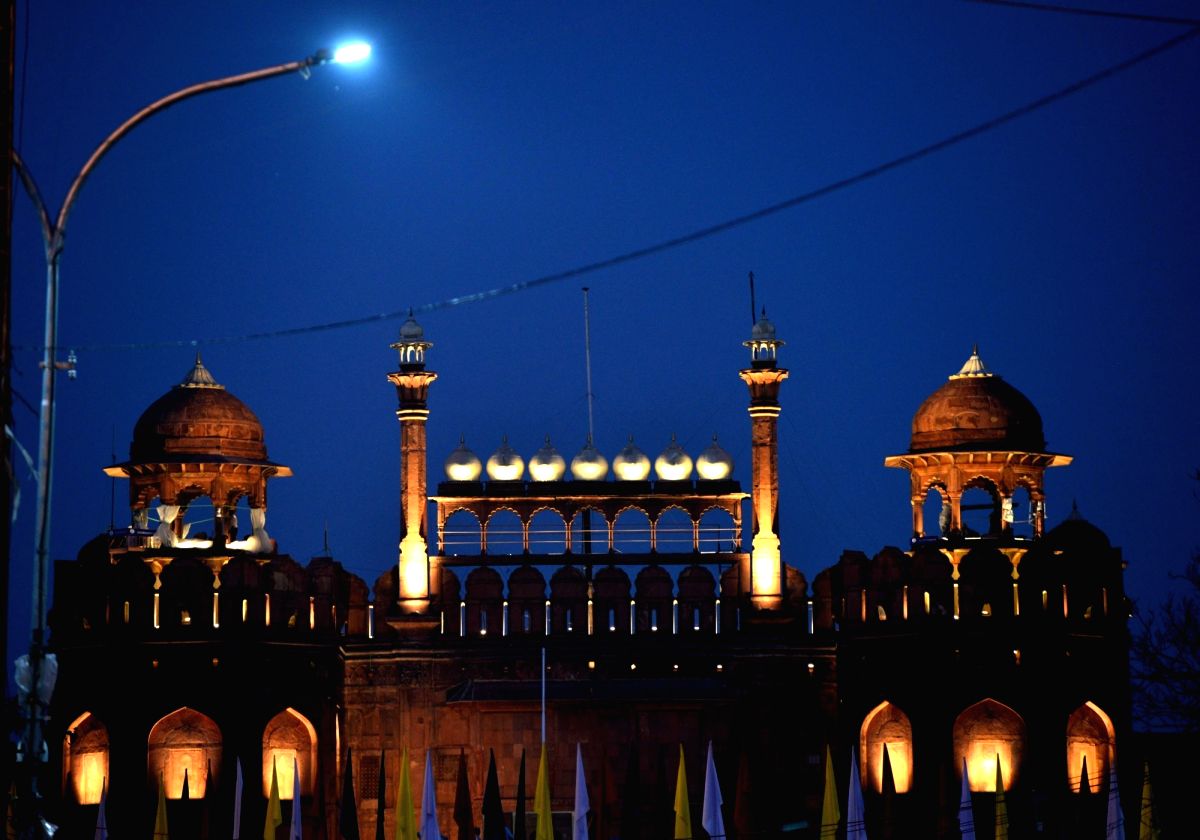 An illuminated Red Fort in New Delhi on Aug 14, the eve before India's Independence Day
