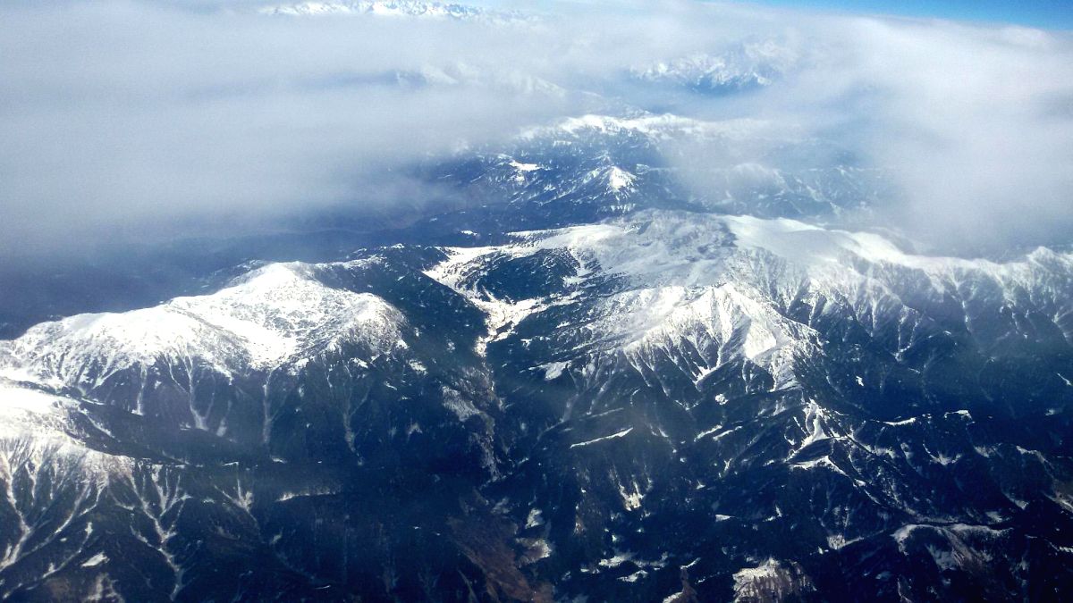 Pir Panjal: An aerial view of the snow clad Pir Panjal Range in Jammu and Kashmir.