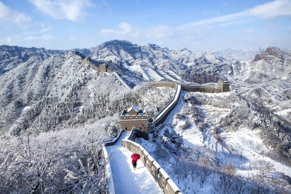 Huangyaguan section of the Great Wall after a snowfall in Tianjin, north China. 